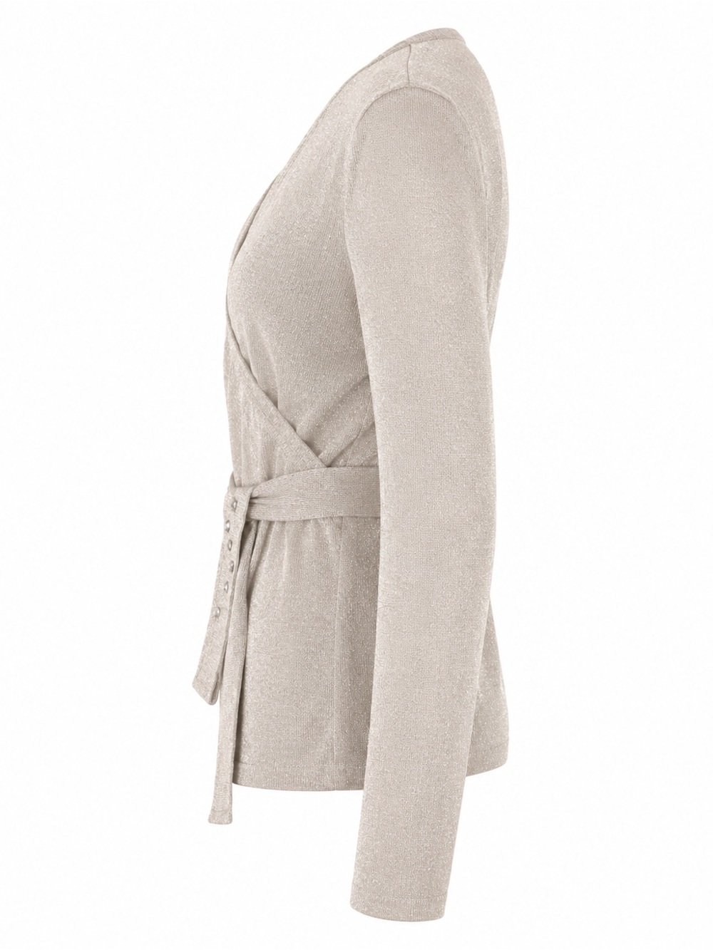 Nine & Co. Beige Metallic Wrap Belted Long-Sleeve Top - Picture 5 of 8